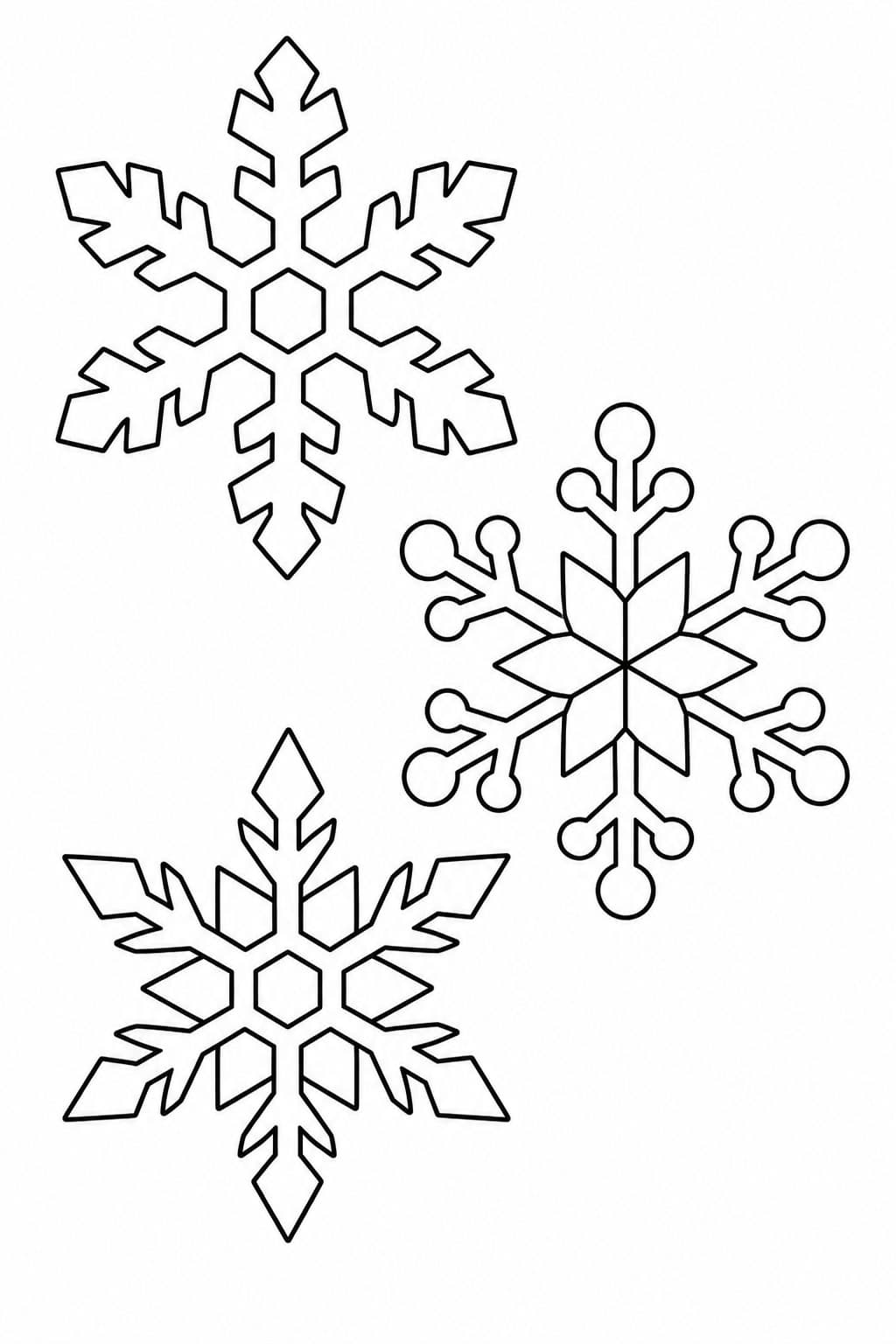 Três flocos de neve para colorir