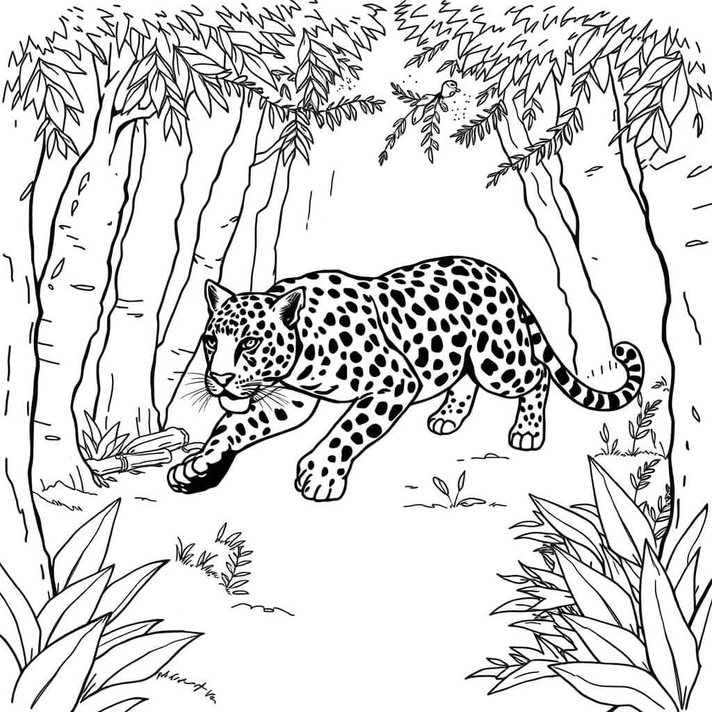 Onça na floresta para colorir