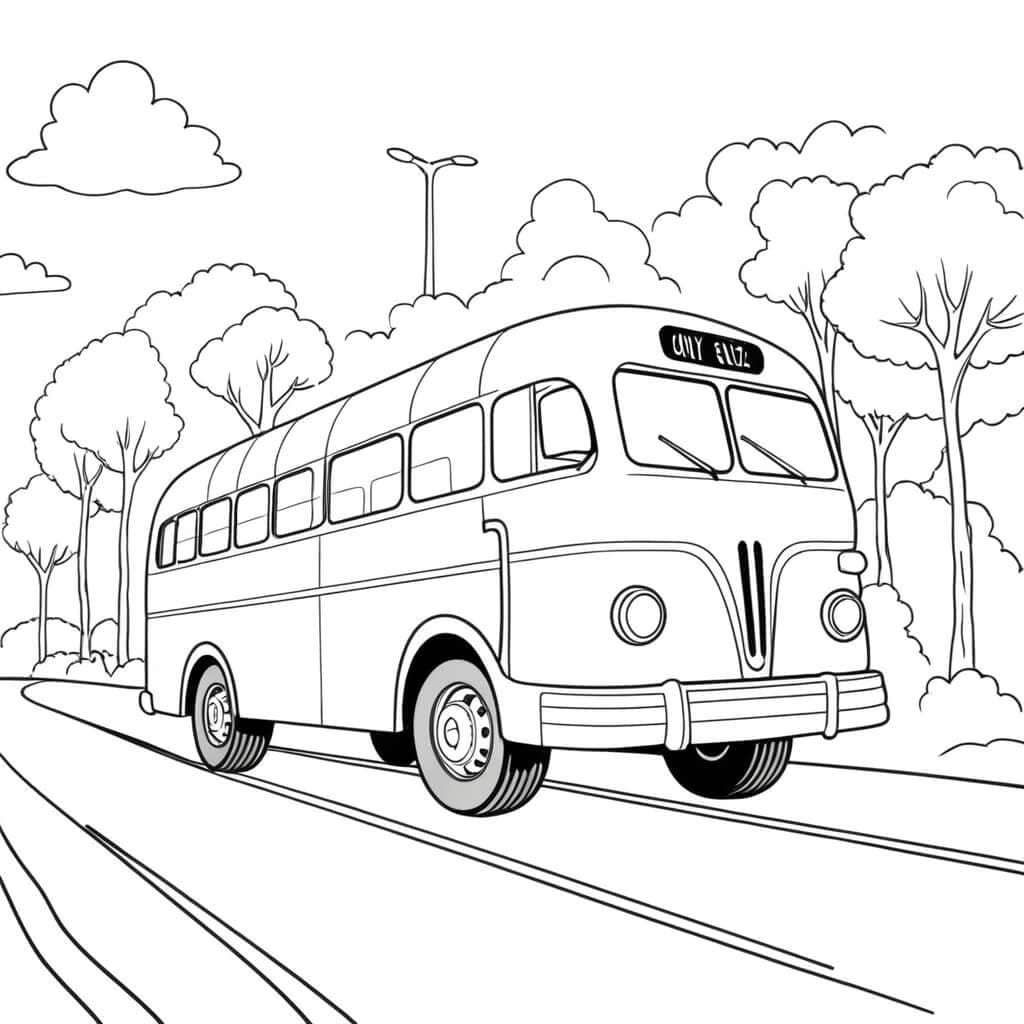 Ônibus na estrada para colorir