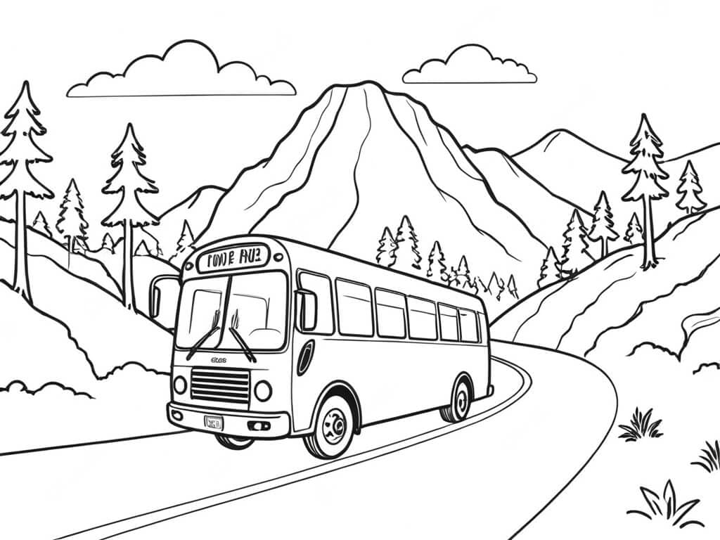 Ônibus pelas montanhas para colorir
