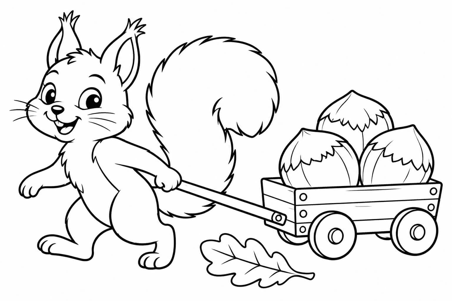 Esquilo com carrinho de nozes para colorir