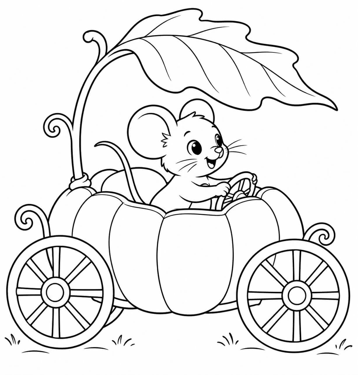 Ratinho na carruagem de abóbora para colorir