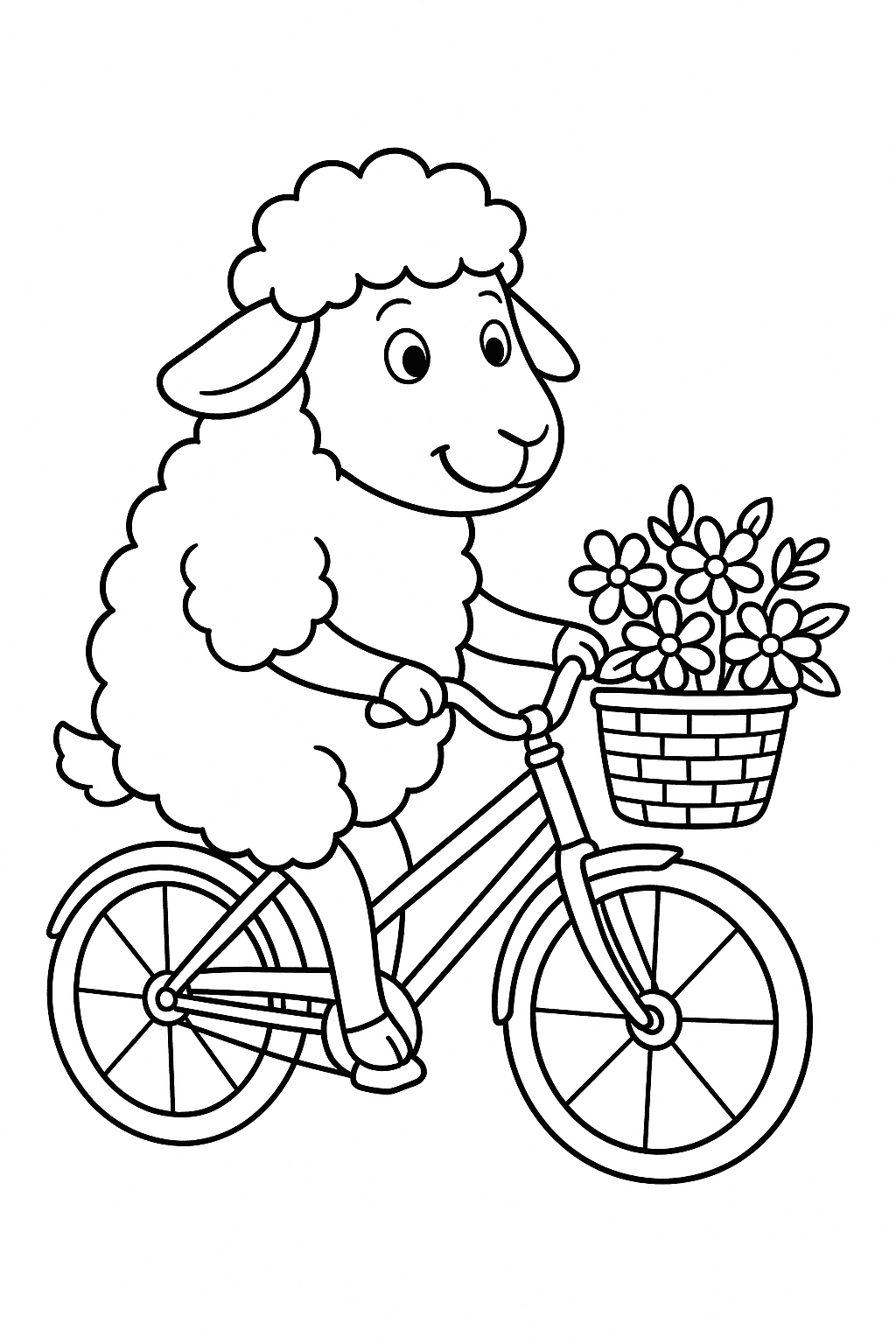 Ovelha andando de bicicleta para colorir