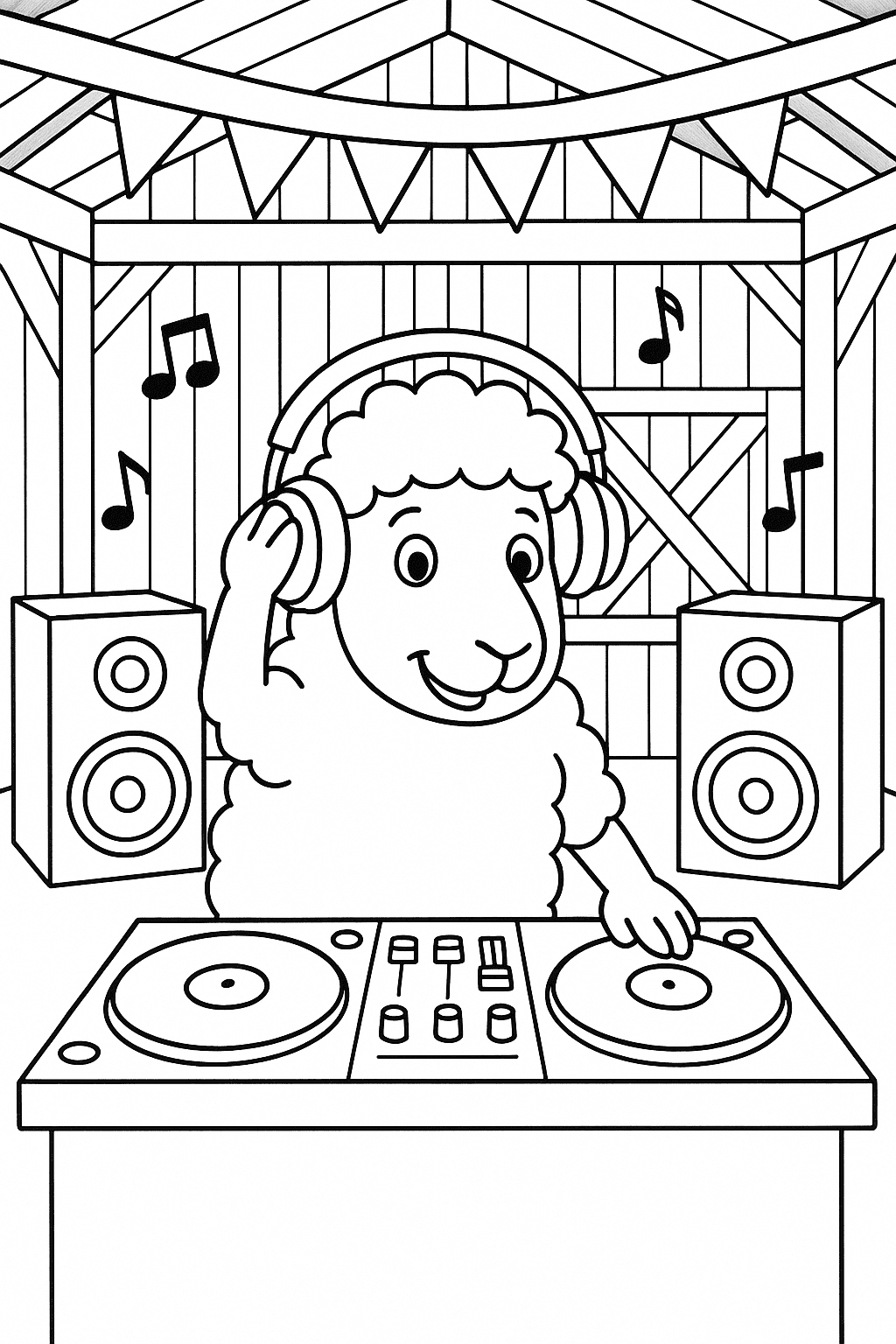 Ovelha DJ do celeiro para colorir