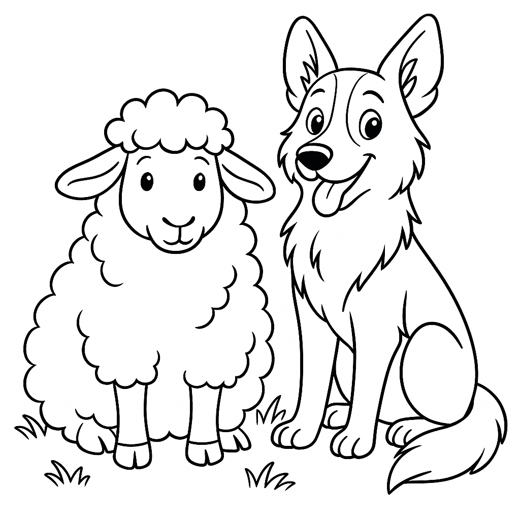 Ovelha e cão pastor para colorir