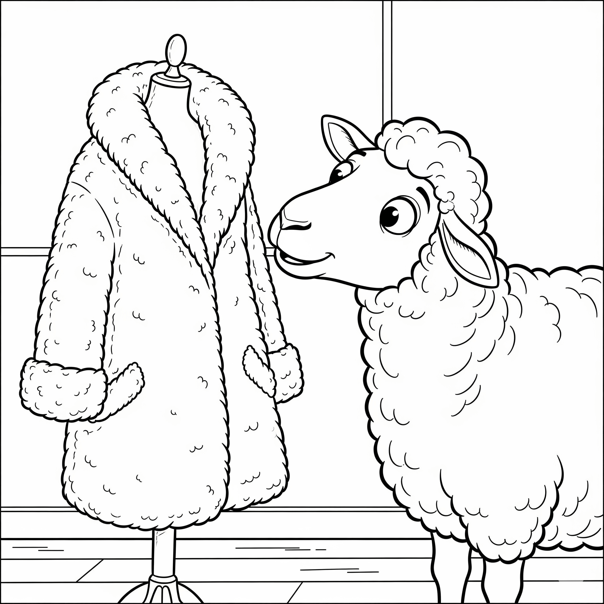 Ovelha com casaco de lã para colorir