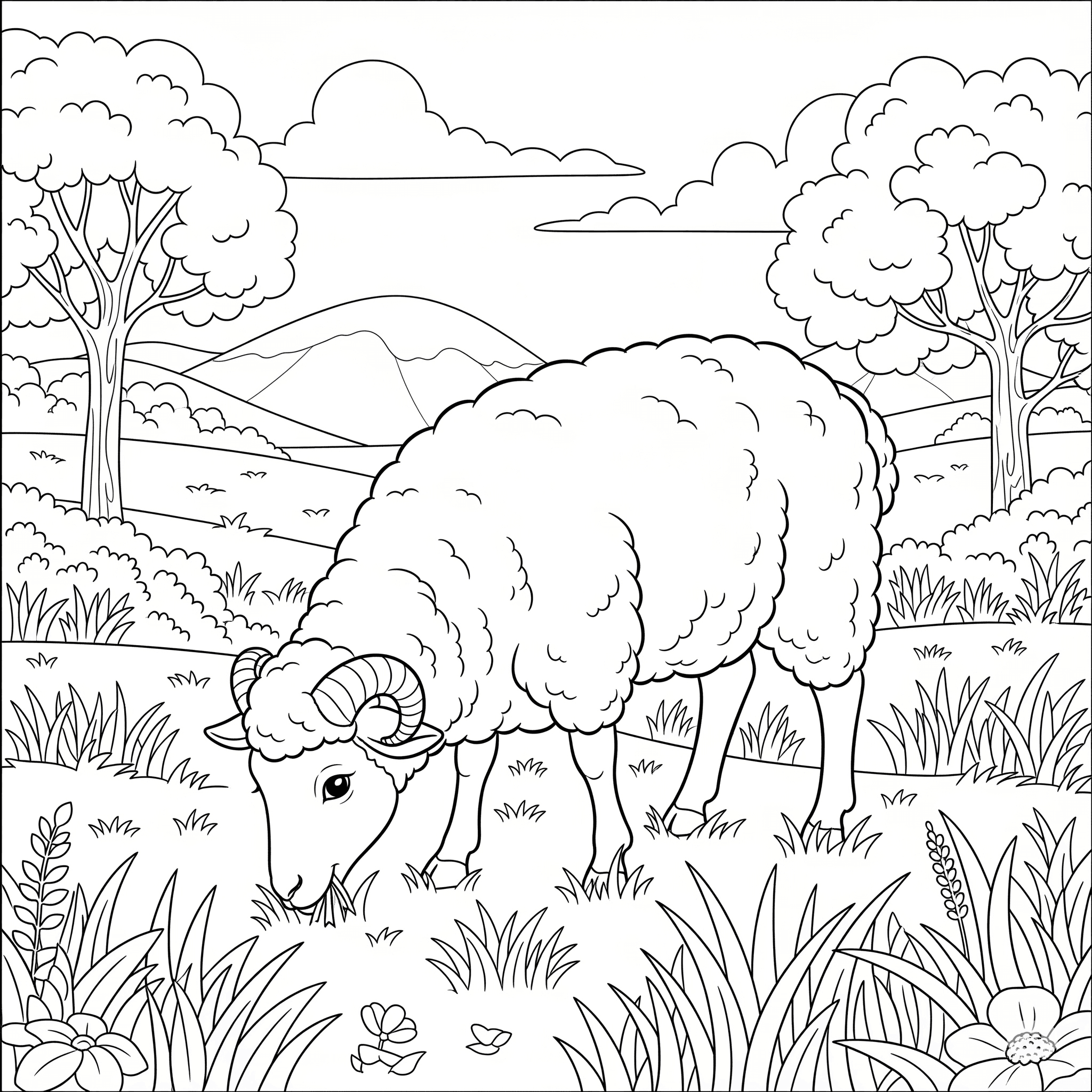 Ovelha no pasto para colorir