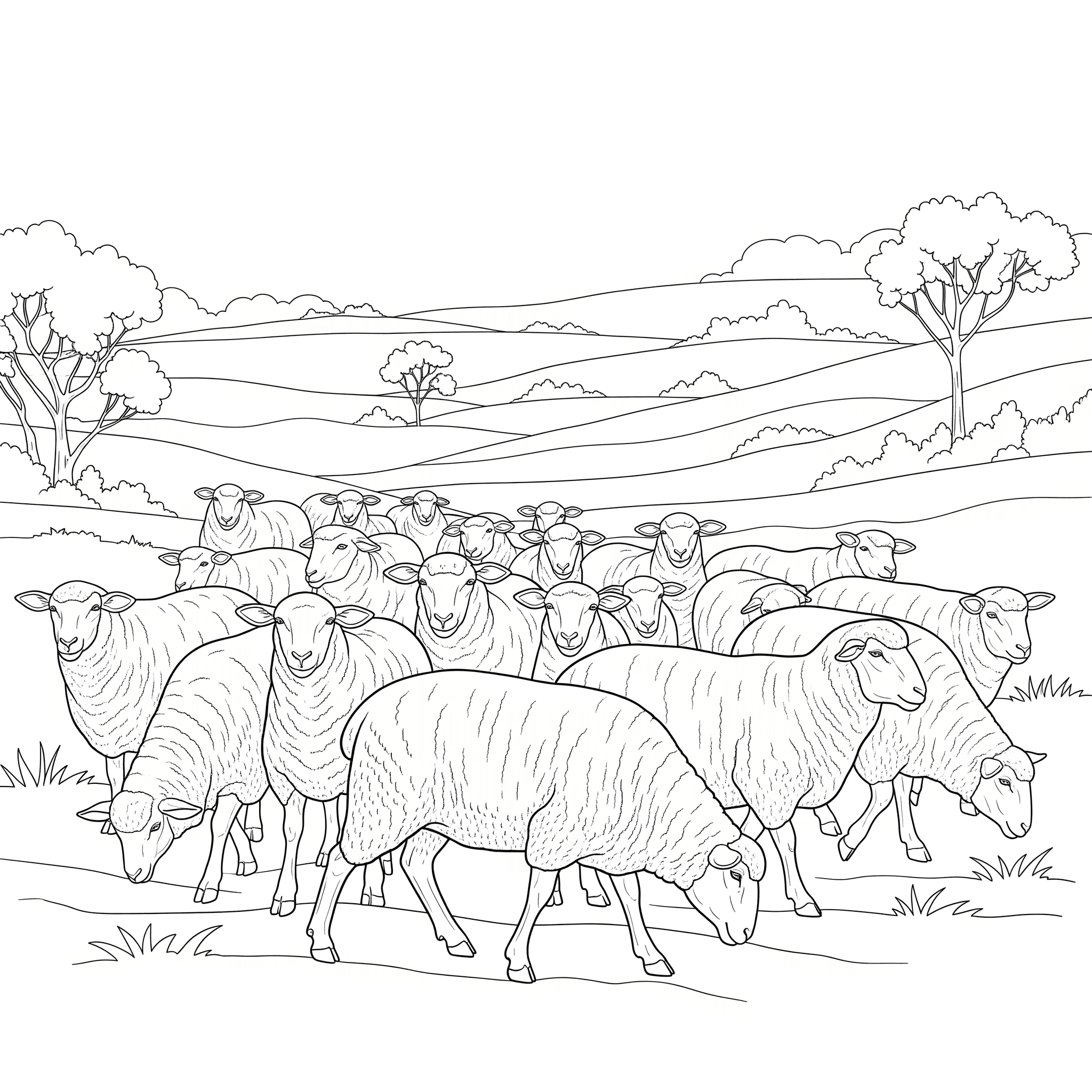 Ovelhas no pasto para colorir