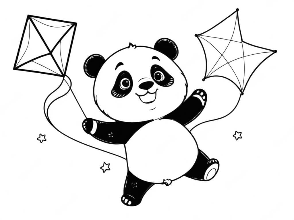 Panda com pipas para colorir