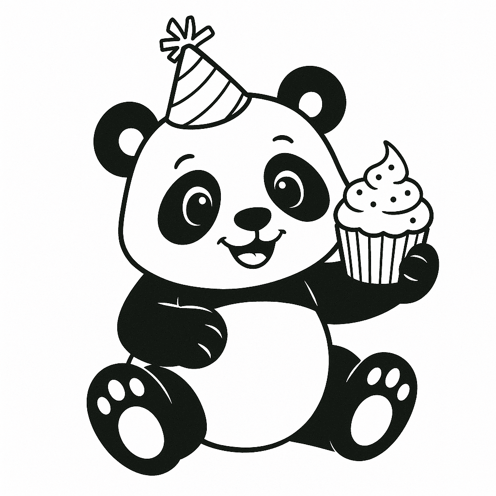 Panda com um cupcake para colorir