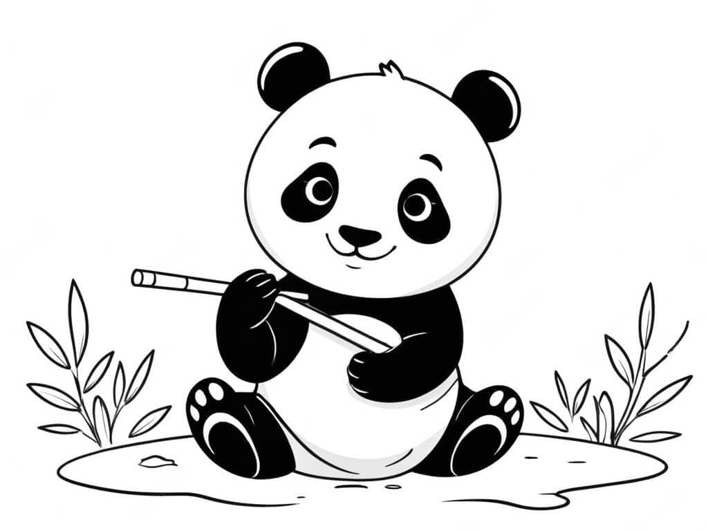 Panda e seu bambu para colorir