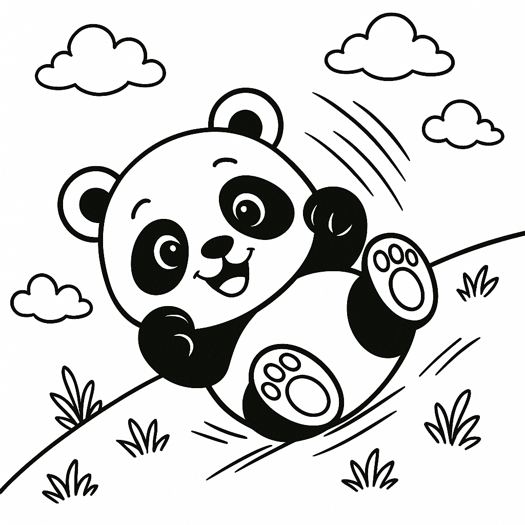 Panda rolando na grama para colorir