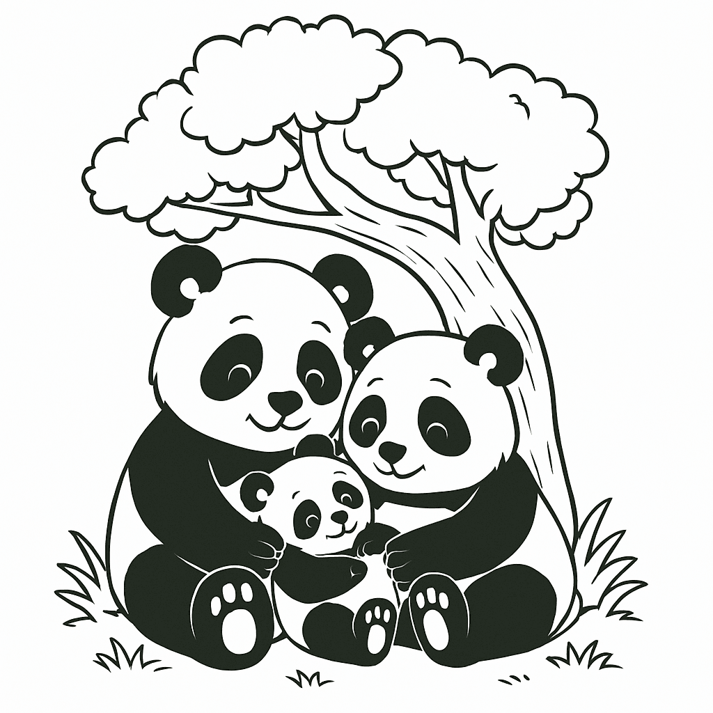 Pandas fofos em família para colorir