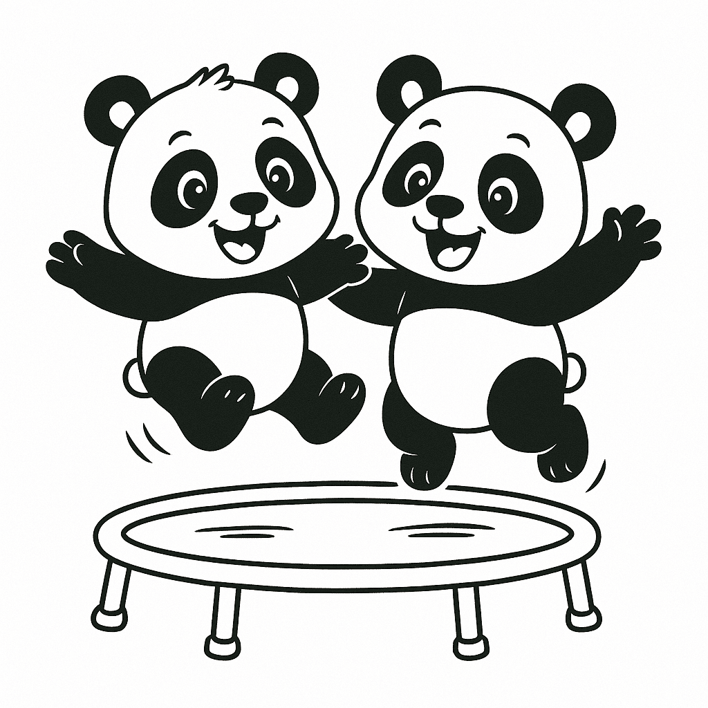 Pandas pulando na cama elástica para colorir