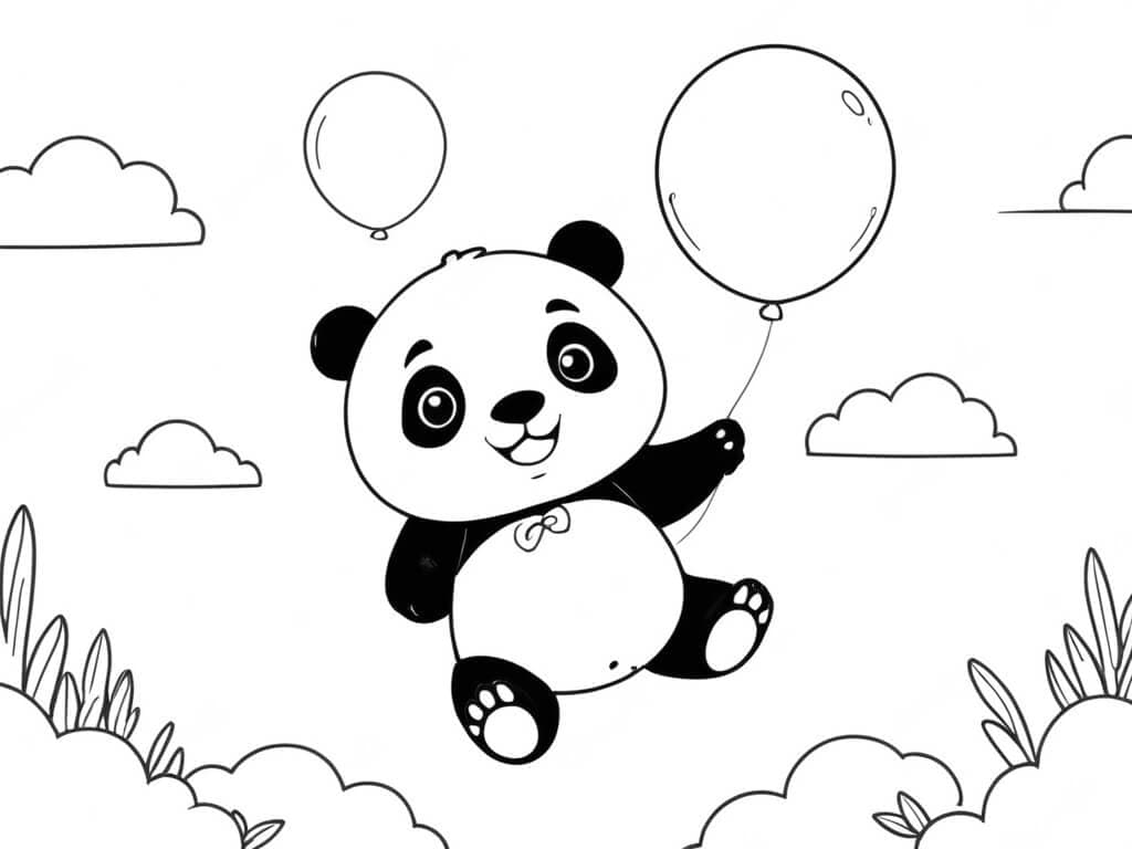 Panda voando com balões para colorir