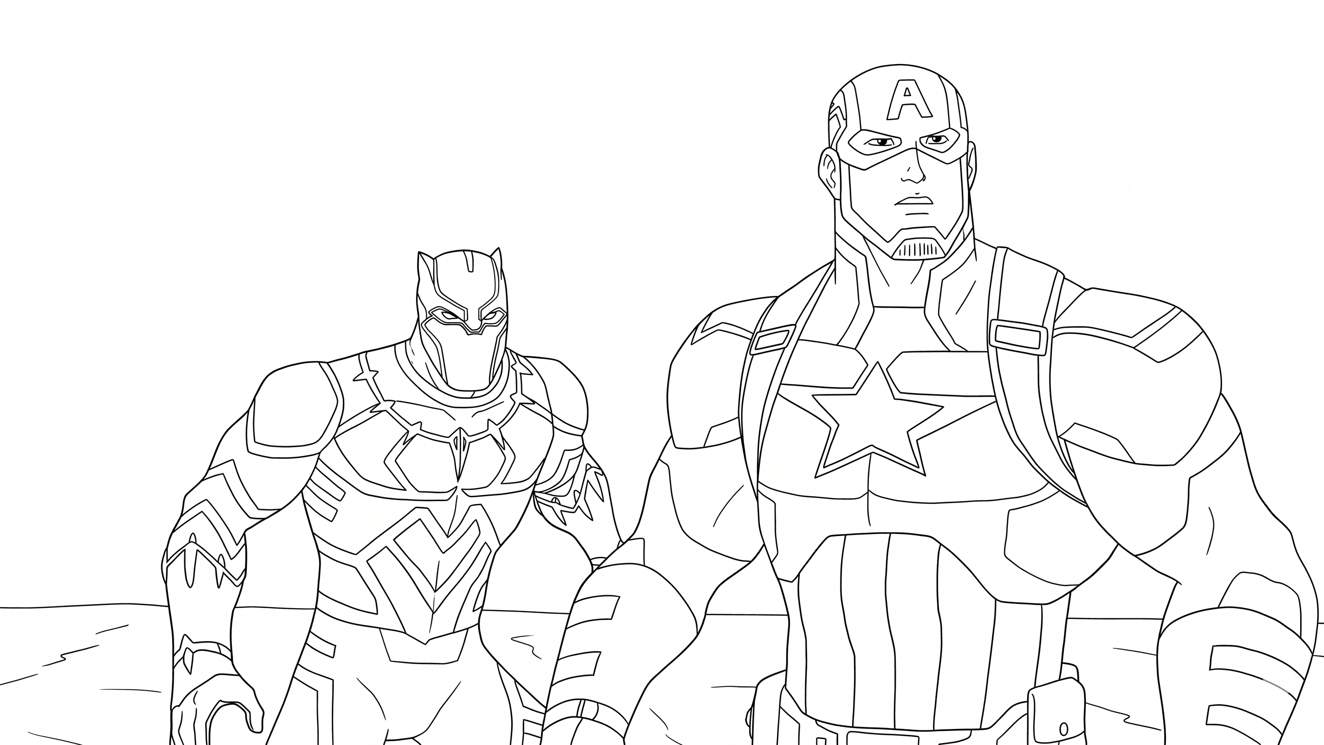 Pantera Negra e Capitão América para colorir