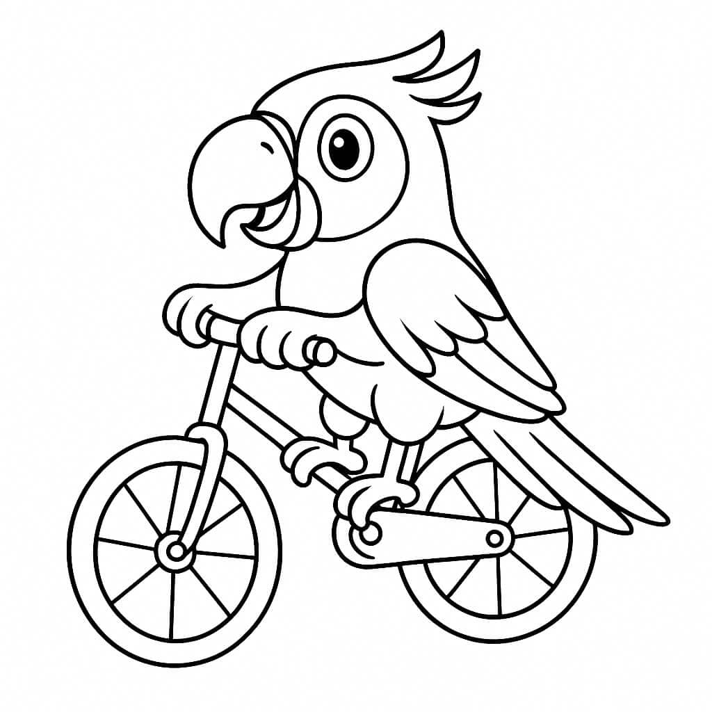 Papagaio andando de bicicleta para colorir