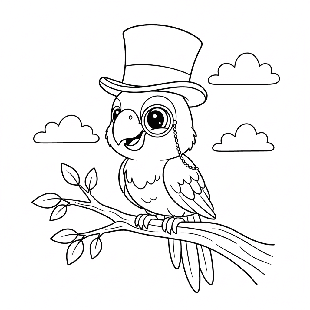Papagaio com chapéu para colorir
