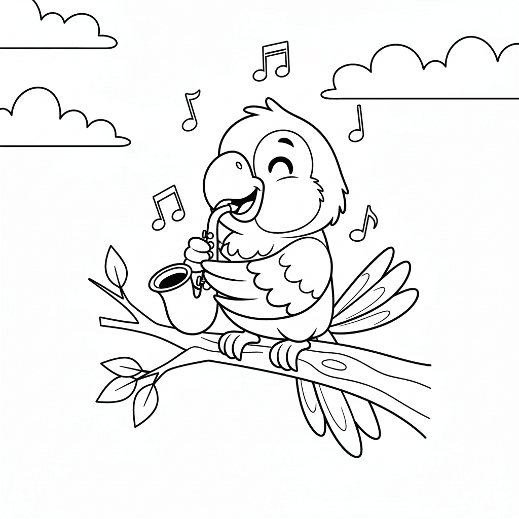 Papagaio com instrumento para colorir