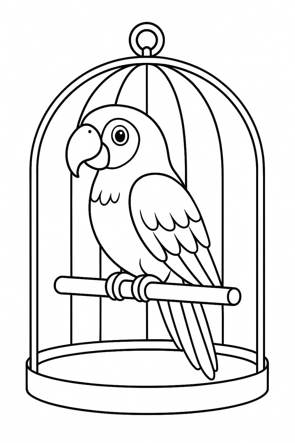 Papagaio na gaiola para colorir