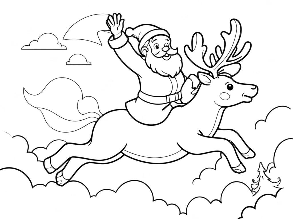 Papai Noel e rena juntos para colorir