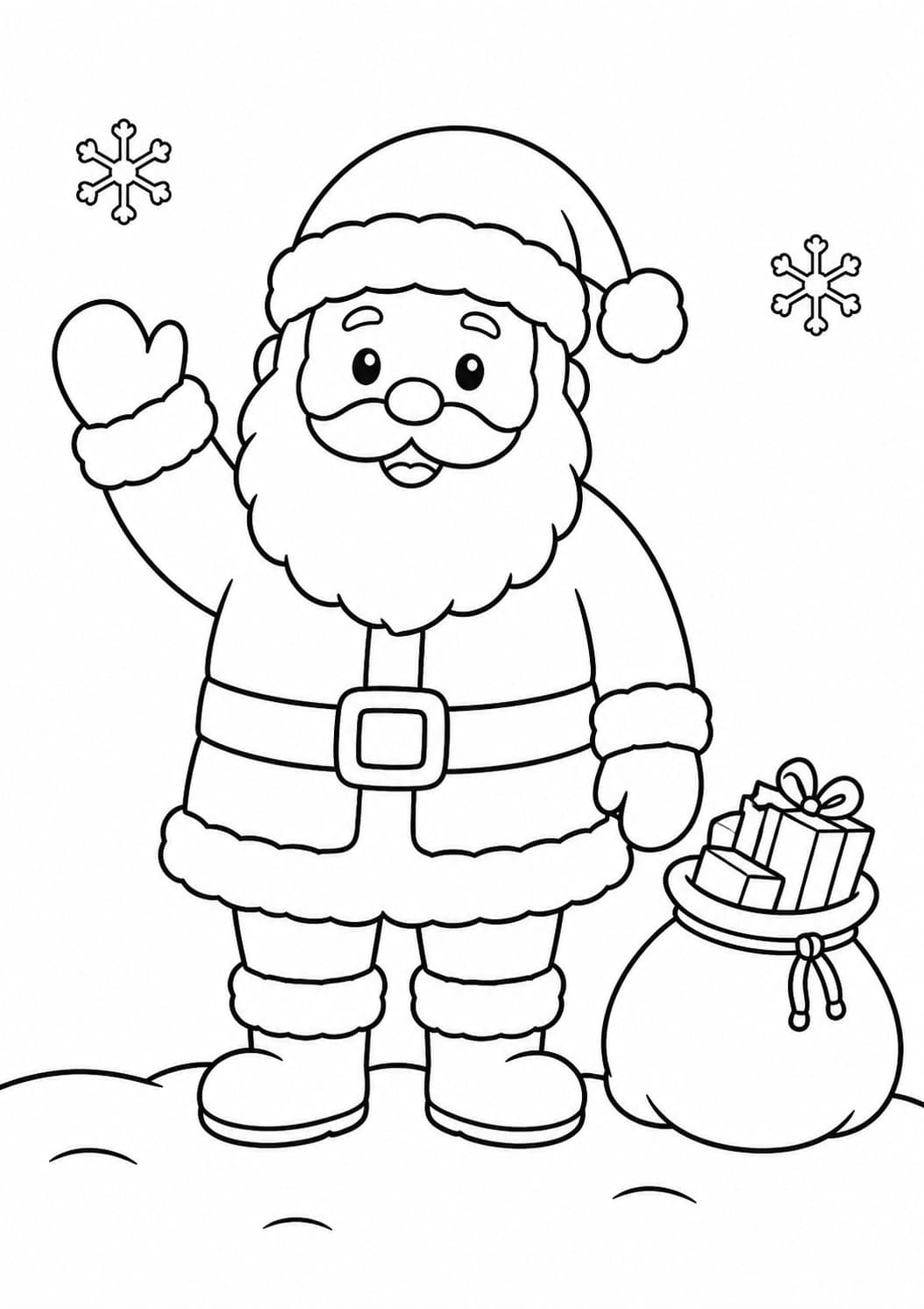 Papai Noel acenando com saco de presentes para colorir