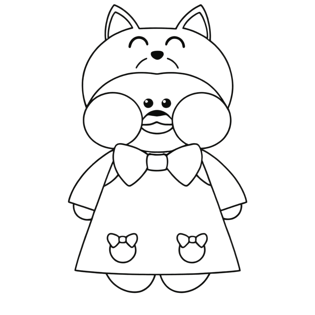 Paper duck de vestido e chapéu de gato para colorir
