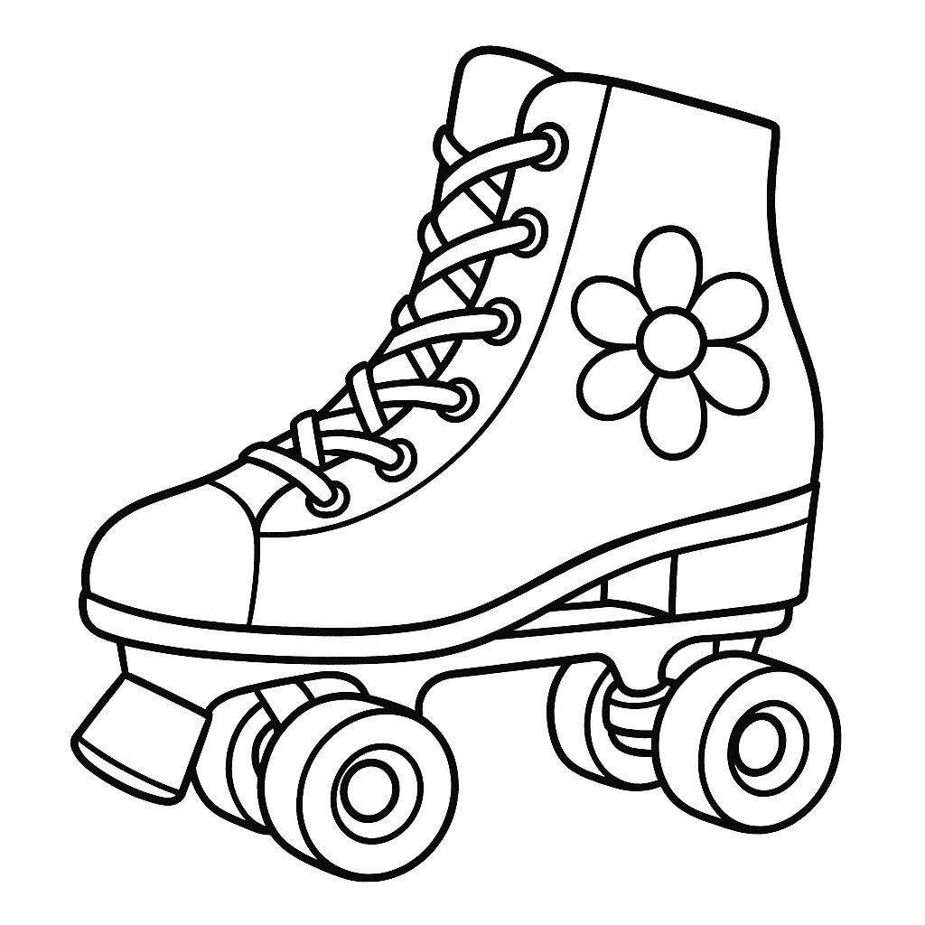 Patins com flor para colorir