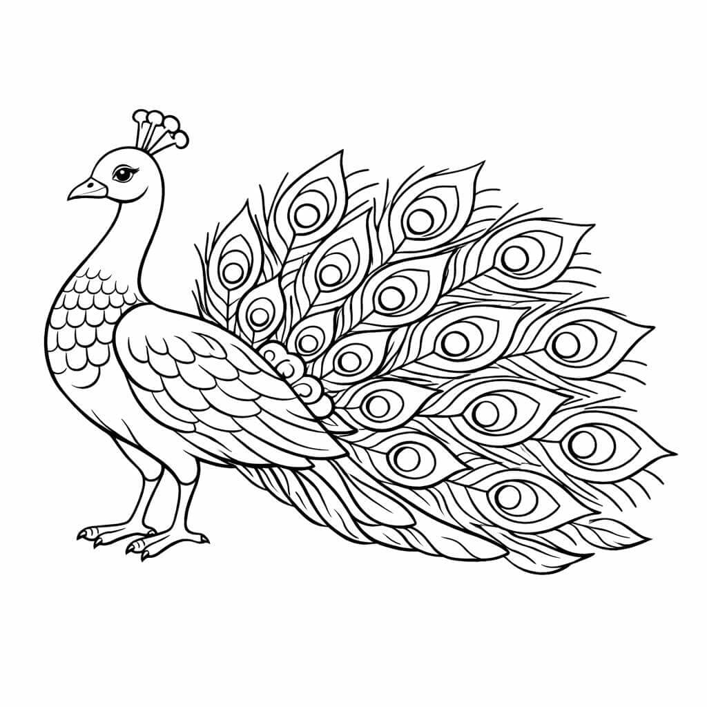 Pavão com cauda semiaberta para colorir