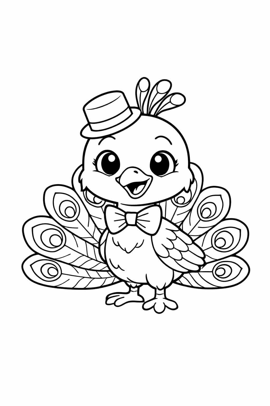 Pavão com chapéu e laço para colorir