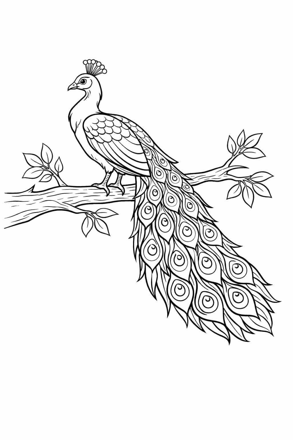 Pavão empoleirado em galho para colorir