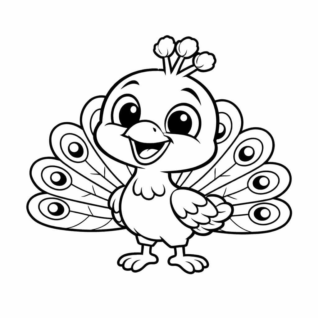 Pavão sorridente estilo cartoon para colorir