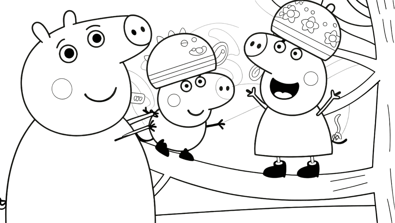 Peppa brincando na árvore para colorir
