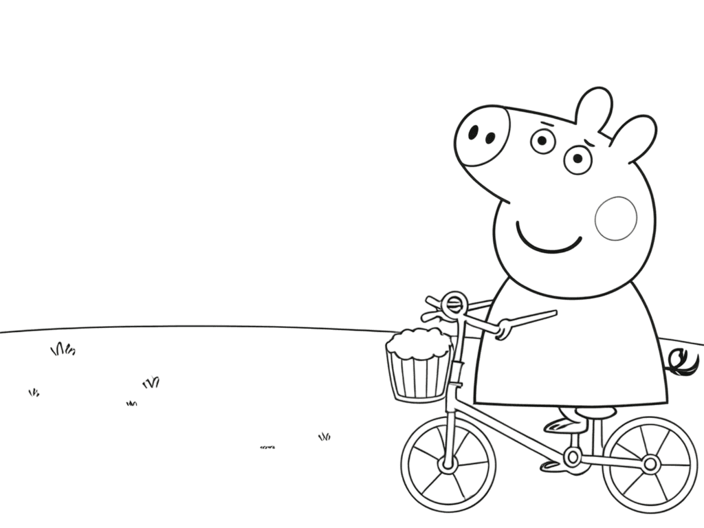 Peppa Pig andando de bicicleta para colorir