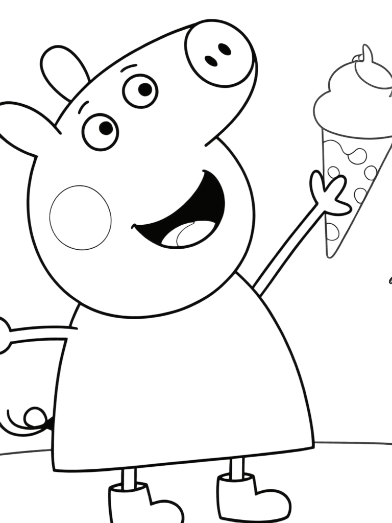 Peppa Pig tomando sorvete para colorir