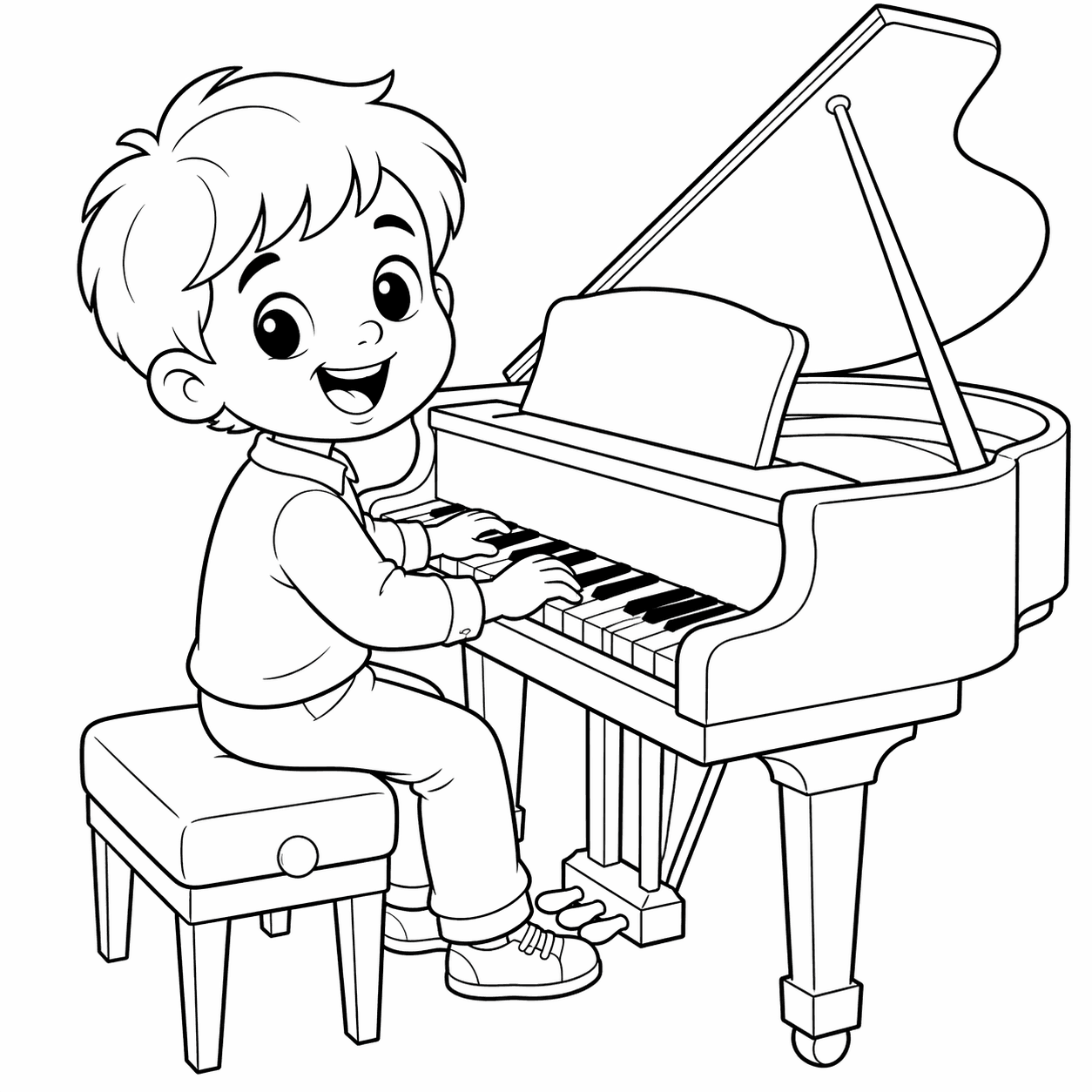 Menino tocando piano para colorir
