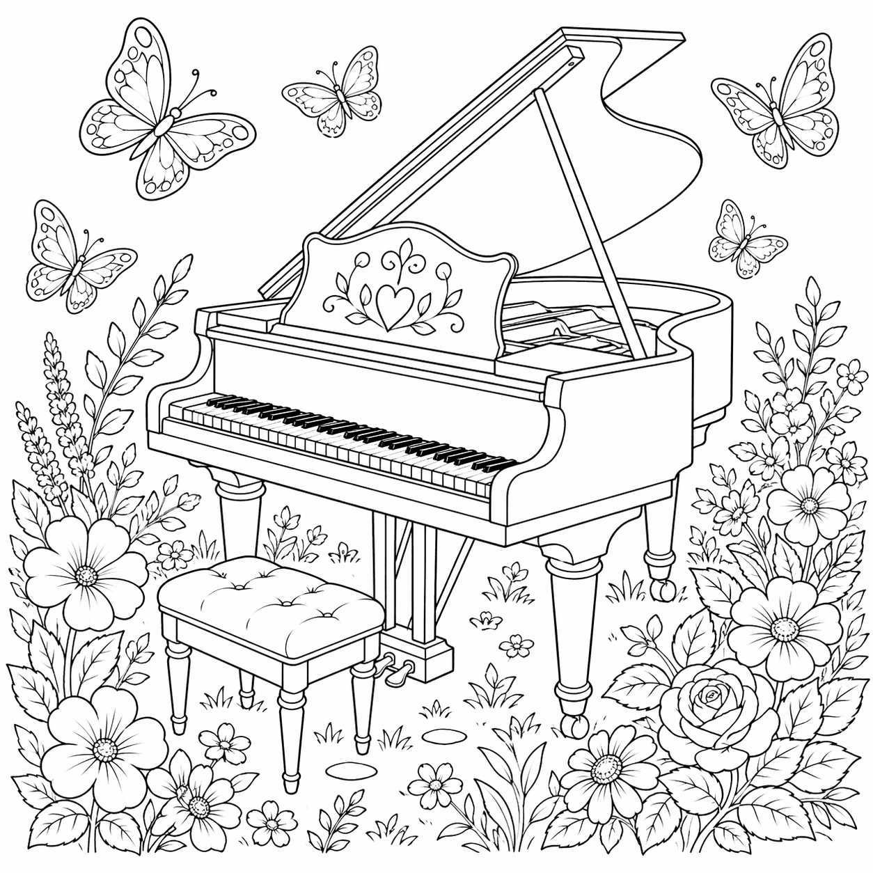Piano no jardim para colorir