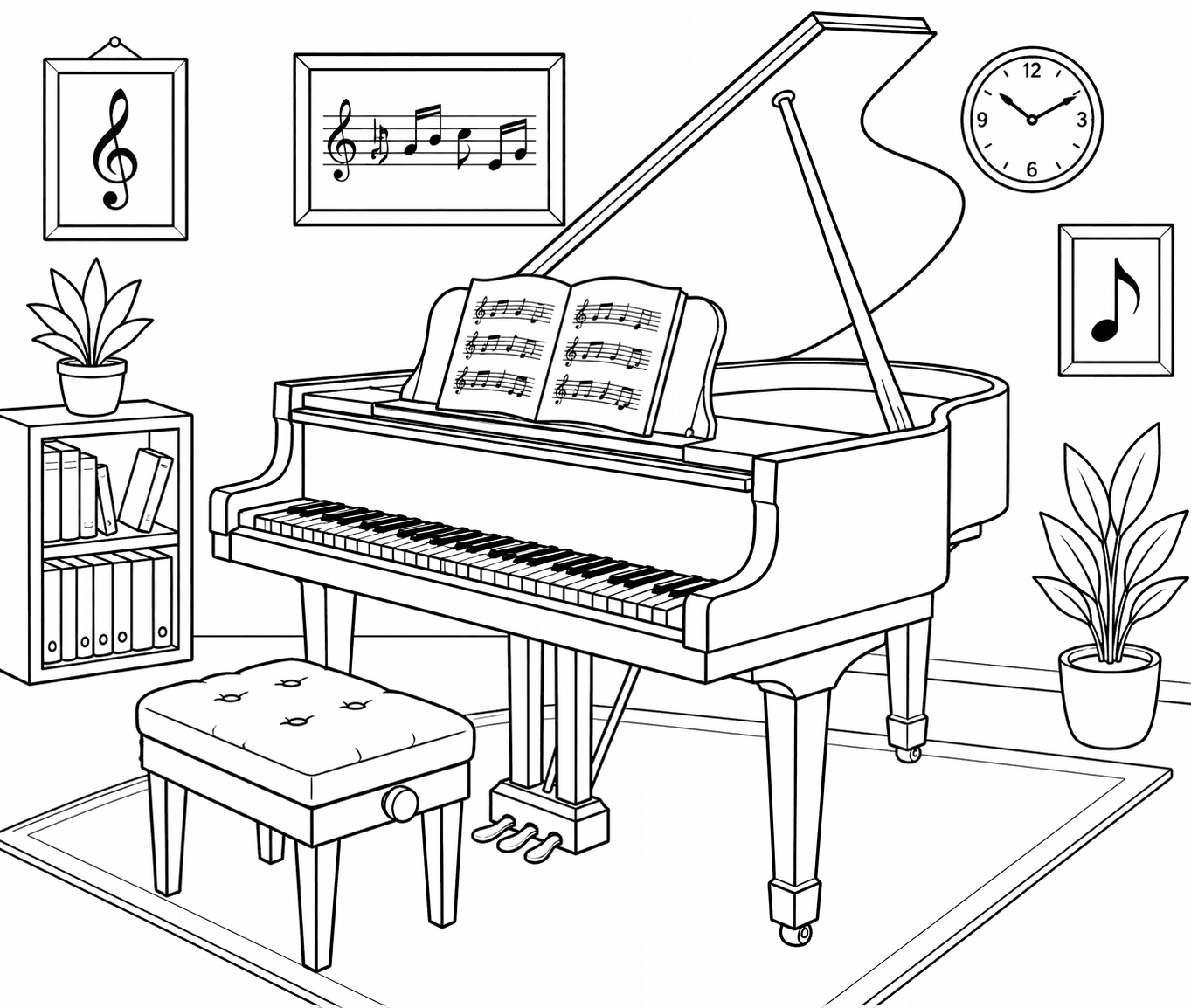 Piano na sala de música para colorir