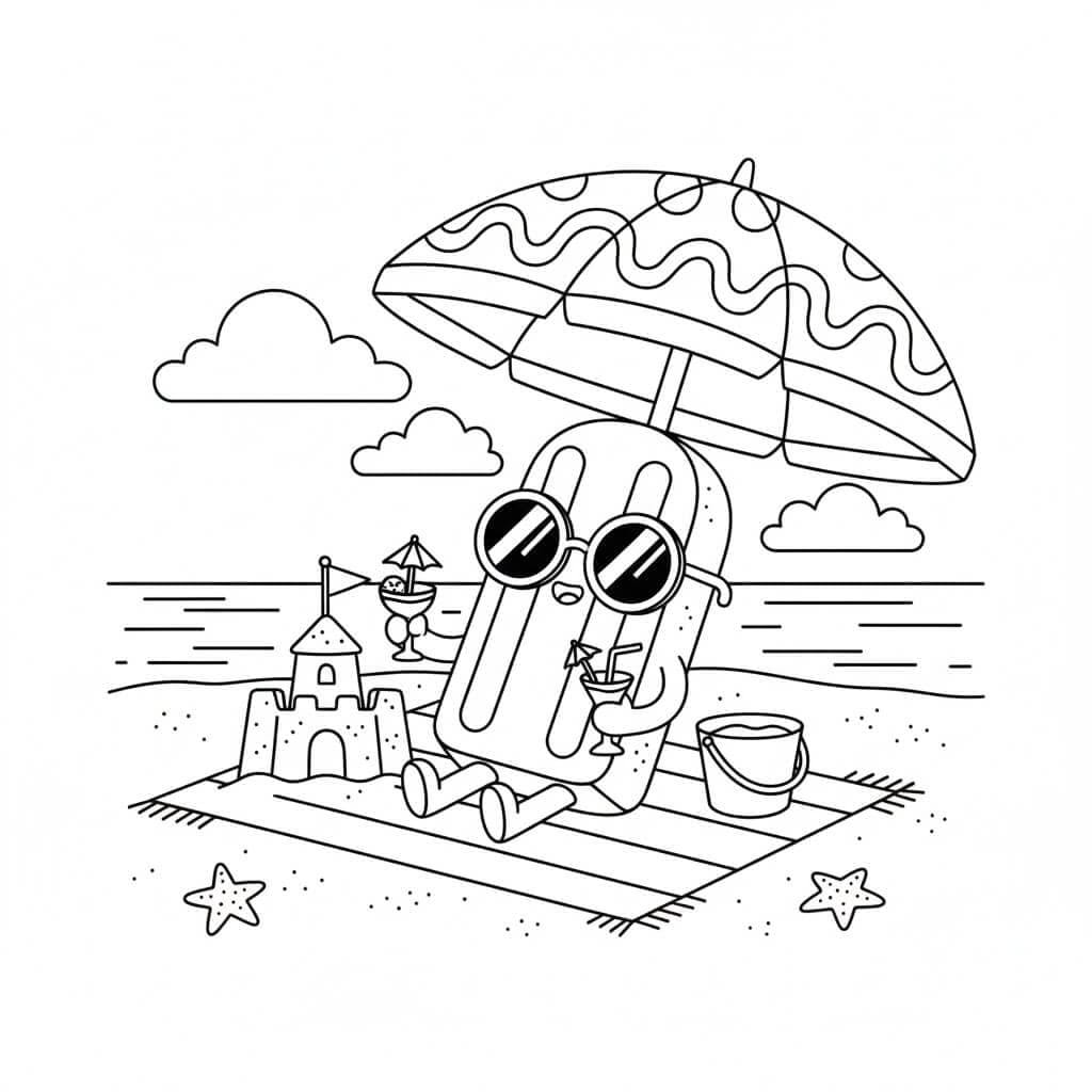 Picolé na praia para colorir