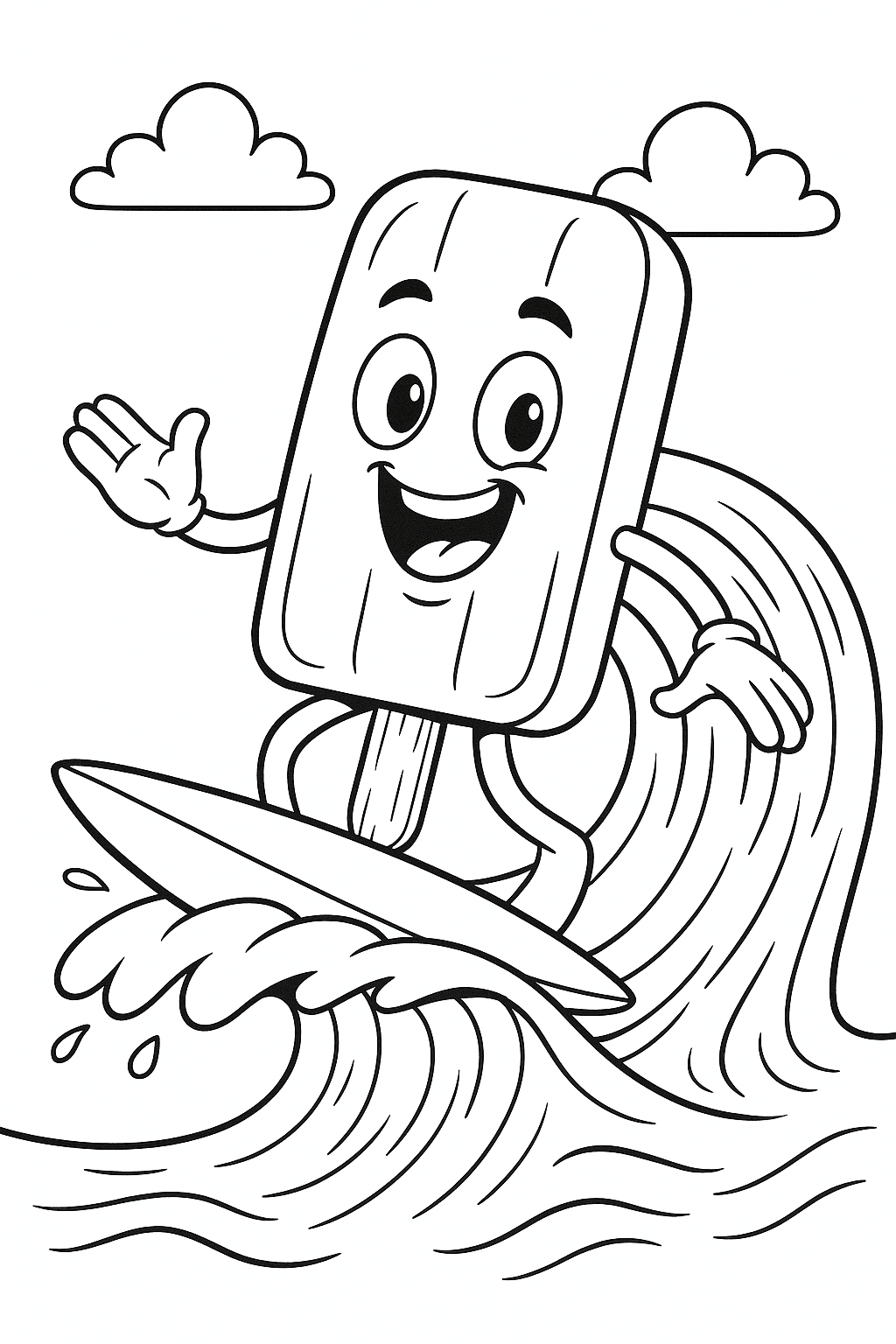 Picolé surfando para colorir