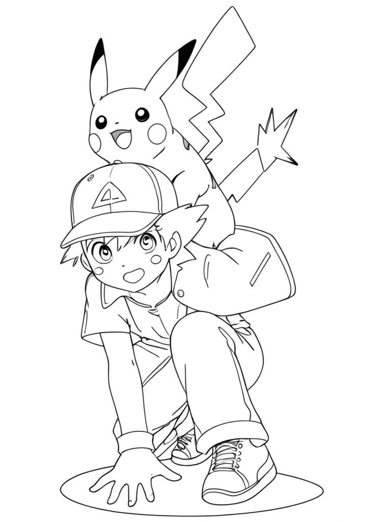 Pikachu e Ash para colorir