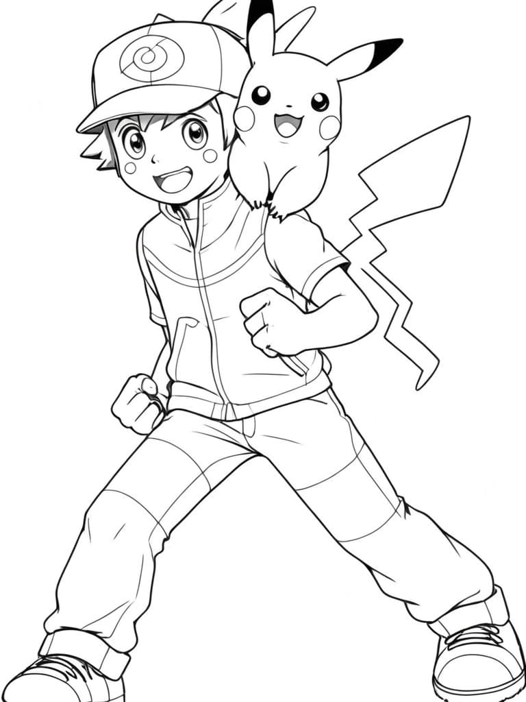 Pikachu na garupa de Ash para colorir
