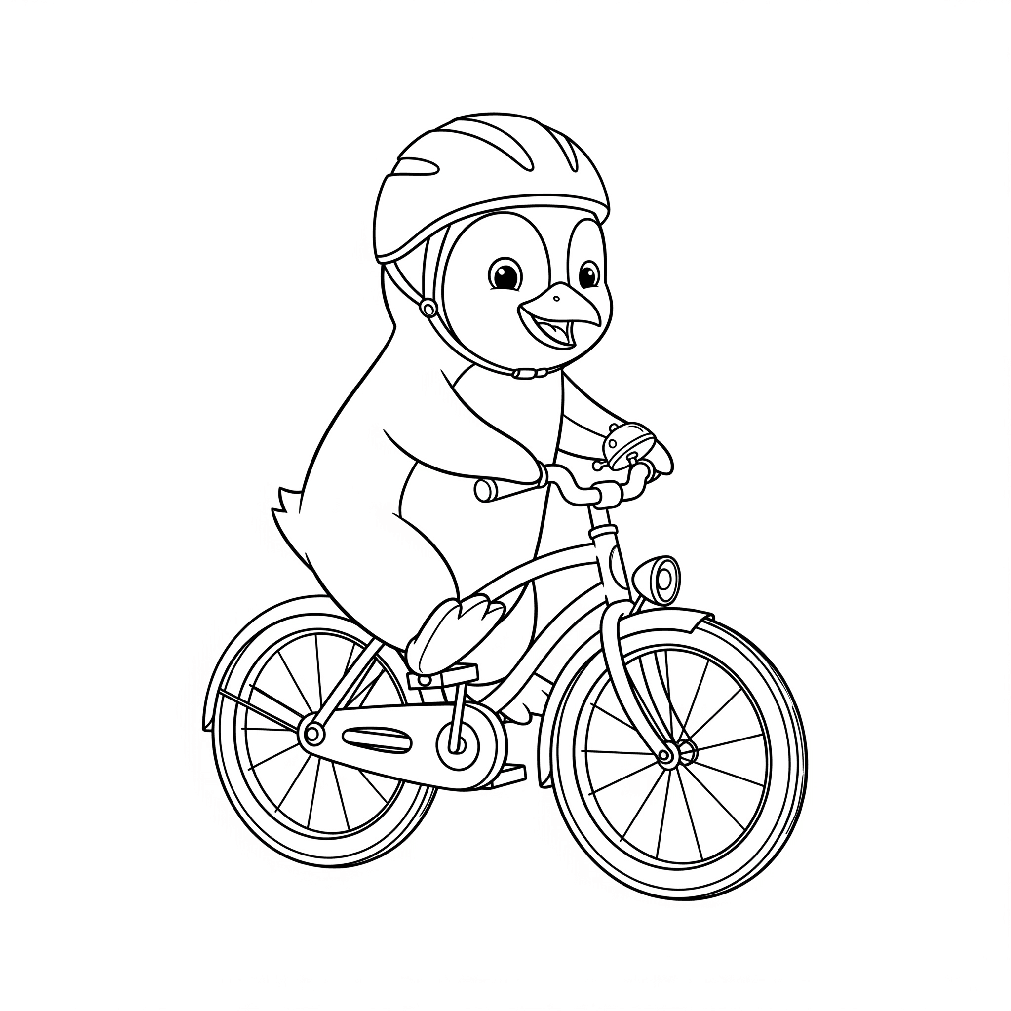 Pinguim andando de bicicleta para colorir