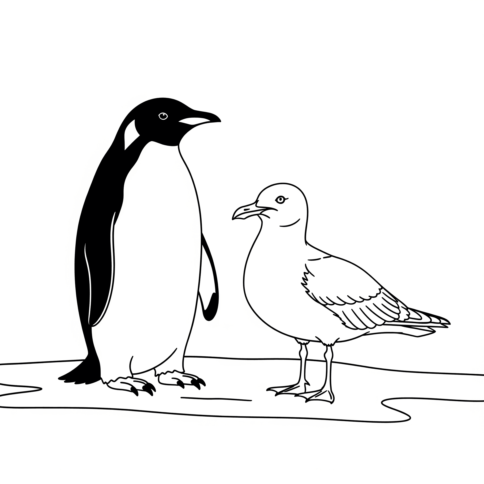 Pinguim e gaivota para colorir