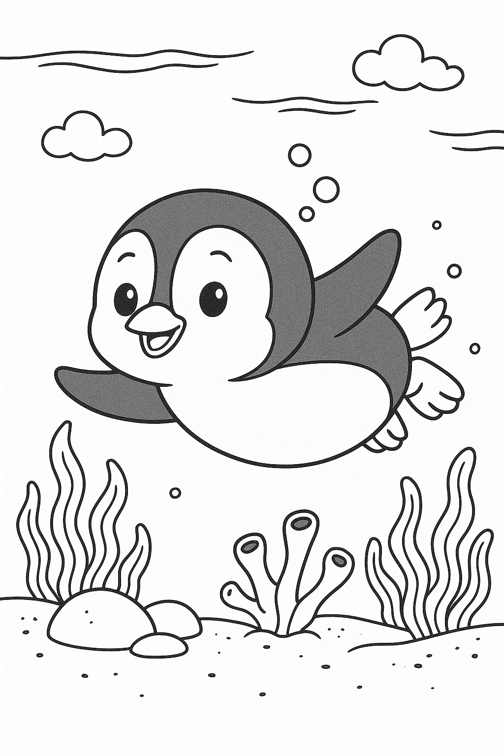 Pinguim nadando para colorir
