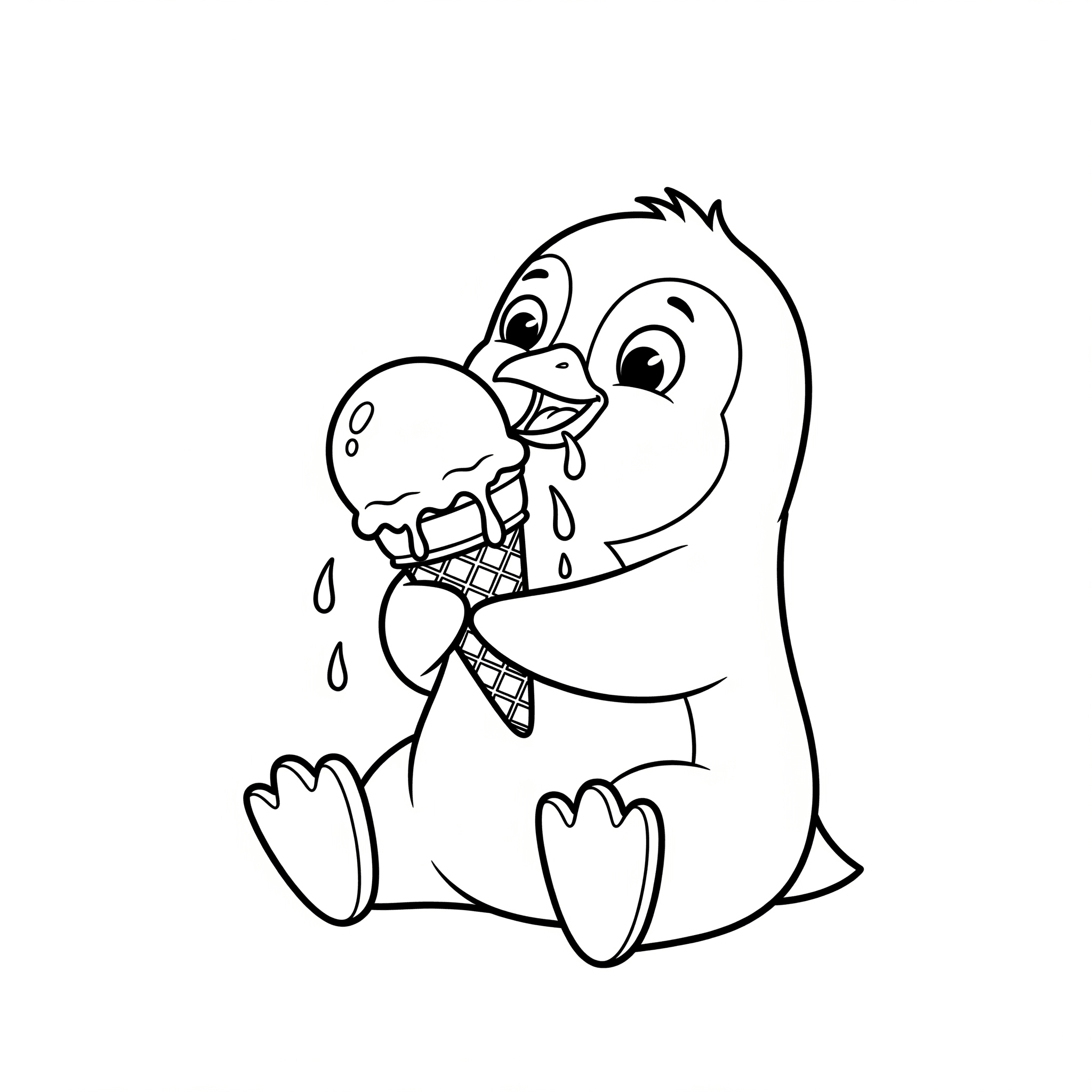 Pinguim com sorvete para colorir