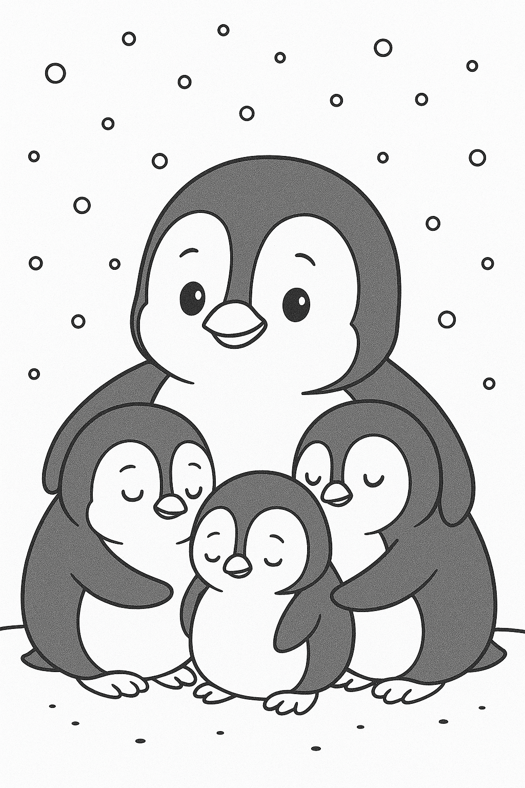 Família de pinguins para colorir