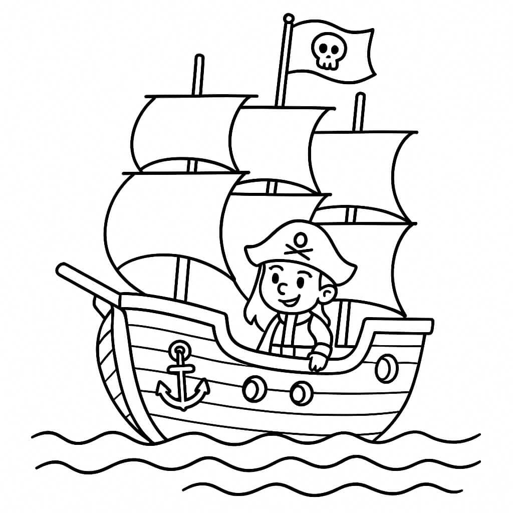 Navio pirata com âncora para colorir