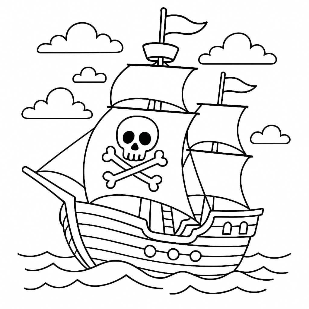 Navio pirata com vela para colorir