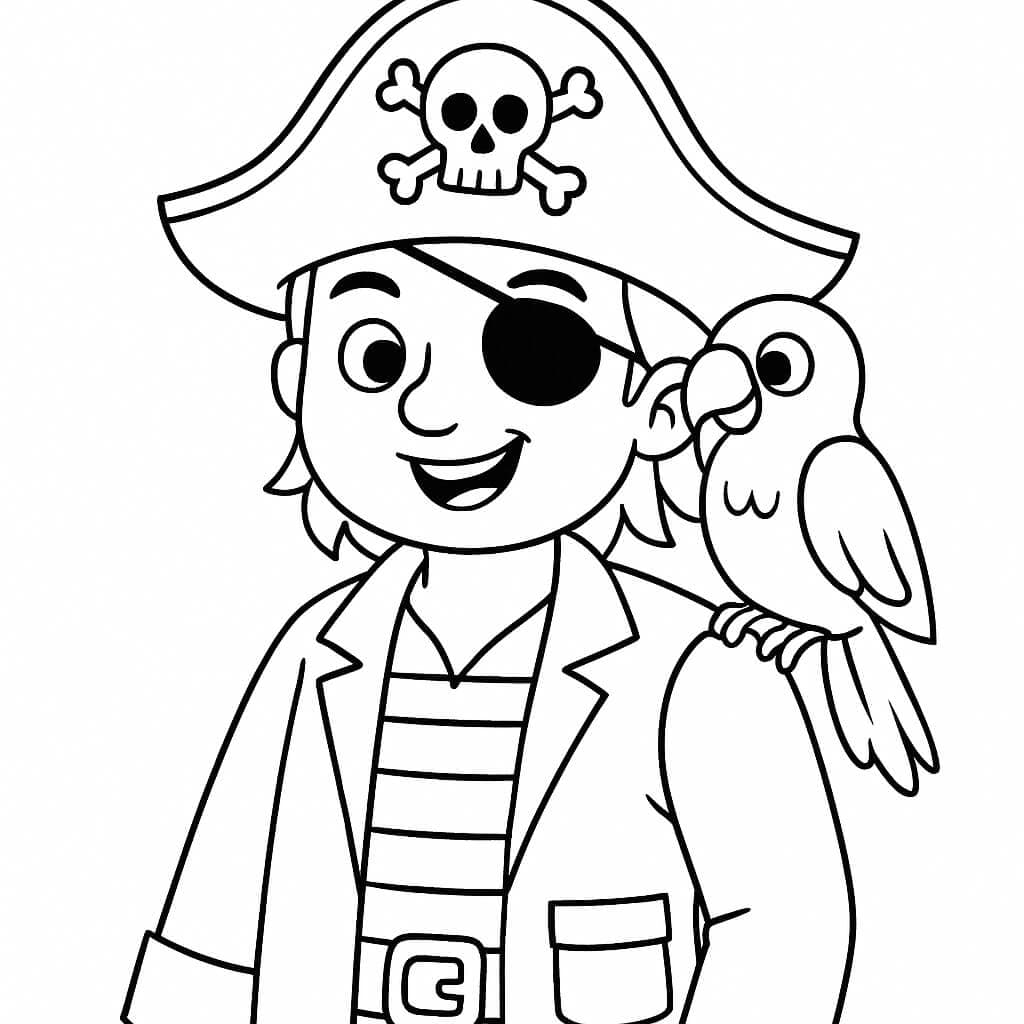 Pirata com papagaio para colorir